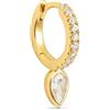 SINGULARU - Orecchino Singolo Cerchio Cleo Gota. Ottone con Finitura in Oro 18Kt e Motivo con Zirconi. Gioielli per Donna