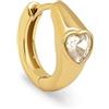 SINGULARU - Orecchino Singolo Cerchio Heart. Ottone con Finitura in Oro 18Kt e Motivo Cuore con Zirconi. Gioielli per Donna