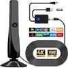 FONCBIEN Antenna TV digitale per interni aggiornata 2025 con amplificatore di segnale - Ricezione a lungo raggio di 80 km, supporta Freeview 4K/1080P HDTV per Smart TV, cavo coassiale da 3M e design