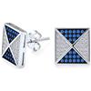 Bling Jewelry Orecchini a lobo quadrati a piramide geometrica con micro pavé di zirconi cubici blu e bianchi per uomo in argento sterling .925 11MM