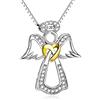 YAFEINI Silver Mountain due tonalità, argento Sterling 925, a forma di ali d'angelo e Zirconia cubica a forma di cuore, Zirconia cubica