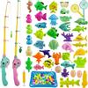 Gaethra Giocattolo Pesca Magnetico 45 pezzi Fishing Game Magnetico Giocattolo da Bagno Canne da Pesca Giocattolo con Piscina Gonfiabile Giocattolo Divertente all'Aperto Regali Ottimi per Bambini