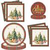 TJSWYADGS Set di stoviglie per feste di Natale, include piatti di carta a tema albero di Natale, tovaglioli, forniture per decorazioni per feste di Natale e Capodanno, per 20 ospiti (rosso)