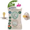 NIP Cherry NIGHT 6 + succhietto rotondo ciuccio luminoso, Cherry Night 6 - 36 mesi, pulsante si illumina a lungo al buio, delicato sulla pelle, sostenibile, confezione da 2 bambini UNISEX