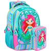 Clondo Zaino Scuola Ergonomico 33x43x15 cm con Astuccio coordinato 3 Scomparti 45 Pezzi - School Pack Completo - Julian Ross Sirena Glitter - Scuola Elementare e Regalo Bambina