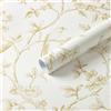Yomshi - Carta da parati autoadesiva rustica, carta da parati marrone, adesiva con pellicola protettiva, carta da parati floreale con uccelli, adesiva con retro in plastica, impermeabile, in vinile
