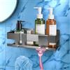 HomeGadget Mensola Bagno Doccia Senza Foratura [ 22 x 7,5 x 9 cm ] Portaoggetti Adesivo in Acciaio Inox Antiruggine - Incluso 2x Ganci & Porta Rasoio - Argento