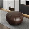 Louis Donné, Pouf artigianale in pelle di prima qualità, realizzato a mano, non imbottito, copertura ottomana, poggiapiedi, cuscino rotondo (marrone scuro)