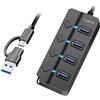 LogiLink UA0419 - Hub USB 3.2 Gen1 con 4 porte e interruttore on/off (per porta)