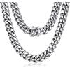 ROWIN&CO Collana Uomo Catena Cubana Argento 15mm in Acciaio Inossidabile, Gioielli Hip Hop, Lunghezze 46-88 cm