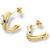 Purelei Eleganti orecchini a cerchio aperti con zirconi bianchi - acciaio inossidabile (oro 14 carati/argento/oro rosa 18 K) - look moderno a strati, diametro 20 mm, orecchini di alta qualità da donna