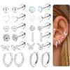 Habselikob 12aia Orecchini Donna Uomo Set Orecchini Acciaio Chirurgico Piercing Orecchio Cartilagine Helix Ipoallergenica per Fori Multipli Argento/Oro