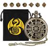 DND DADO Set di Dadi Mini DND, Ruota Dentata Cava Steampunk Custodia per Orologio da Tasca, 7 pezzi di Dadi Poliedrici D&D in Metallo, Regalo di DND con Sacchetto Regalo, Accessori da Gioco di Ruolo, Bronzo