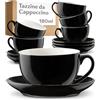 Cosumy Set Tazzine Caffè 6 Pezzi - Tazze Cappuccino Nere con Piattini - Tazzine Caffe Particolari in Ceramica - Tazze Colazione & Tazze Caffè - Lavabili in Lavastoviglie - Scatola Regalo - 180 ml