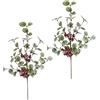 Flair Flower Ramo di eucalipto artificiale con frutti di bosco, set da 2 pezzi, 45 cm, pianta artificiale realistica, decorazione per vaso, corona dell'Avvento, ghirlanda, facile da pulire, fiori artificiali