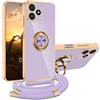 XCYYOO Cover per Xiaomi Redmi Note 14 5G con Cordino, Custodia Redmi Note 14 5G con Tracolla, Case Antiurto 360°Metallo Ring Kickstand Litetettiva Auto,Cover per Xiaomi Redmi Note 14 5G con cord - Viola