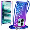 WQRTYJK Cover per Xiaomi Redmi Note 14 4G con Cordino Glitter, Blu scuro/Viola