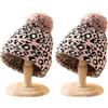 SMTCM 2 pezzi berretto a maglia da donna leopardato berretto invernale caldo berretto lavorato a maglia con stampa animale, berretto con pompon con stampa animale, motivo leopardato, cappello di lana,