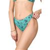 Goldenpoint Donna Costume da Bagno Crinkle Ipanema - Parte Bassa del Bikini - Slip Fianco Basso SGAMBATO Doppiato in Microfibra Fantasia Esotica con Lavorazione Arricciata Taglia S Colore Turchese