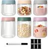 ACOMTUO Set di 6 Barattoli per Overnight Oats, Barattoli in Vetro, Vasetti per Yogurt, Barattoli di Vetro Ermetici con Coperchi per Conservare L'avena, lo Yogurt, Bomboniere e i Cereali, 300 ml e 500 ml