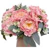 KP HOME Mazzo di Peonie Artificiali in Seta Tocco Reale - Fiori Finti Per Decorazioni con 12 Capolini Rosa, Steli H 40 cm - Composizione per Interni ed Esterni, Tavola, Matrimoni, Eventi o Cimitero