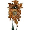 Eble Orologio a cucù al quarzo, in vero legno, funzionamento a batteria, con carillon musicale, motivo con 5 foglie, 30 cm