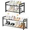 ALKNOT Scarpiera allungabile sottile - 2 ripiani in metallo regolabile da 45 a 80 cm - Scarpiera salvaspazio per corridoio, corridoio e ripostiglio - Nero