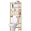Yorbay Mensola per WC con 2 cestini, 4 livelli in bambù con porta carta e 4 ganci e poggiapiedi impermeabili, autoportante sopra il WC per il bagno(Colore naturale del bambù)