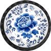Artinhand Confezione da 4 pomelli rotondi in porcellana blu e bianca con foglie di peonia, per cassetti e cassettiere, maniglie per credenze, porte, mobili da cucina e bagno