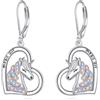 AXELUNA Orecchini a forma di unicorno a forma di goccia, per le donne, in argento Sterling S925, con zirconi colorati, Argento sterling