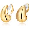 NATOSU Orecchini a cerchio dorati, placcati in oro 14 carati, orecchini a cerchio con clip geometriche ritorte, orecchini ipoallergenici non forati, L, Acciaio inossidabile