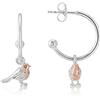 Gemma J Orecchini a cerchio in argento Sterling 925 massiccio a forma di pettirosso, con petto in oro rosa 14 ct