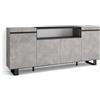 Skraut Home | Credenza, Mobile, Cucina | Madia, mobile ingresso | 200x87x35cm | 4 Porte | Design industriale | Stile moderno | Cemento