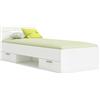 Dmora - Letto Singolo Buech, Sommier per Camera da Letto, Giroletto per Stanza, Struttura Porta Materasso, 200x90 h74 cm, Bianco Opaco