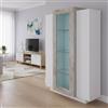 Dmora - Vetrina Kevin, Credenza con tre ante, Mobile da soggiorno multiuso, 100% Made in Italy, cm 80x38h121, Bianco lucido e Cemento