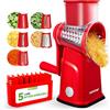 NutriChef Mandolina per Verdure 5 in 1 e Grattugia Formaggio per Cucina, Affetta Verdure con 5 Lame Intercambiabili, Manovella, Base a Ventosa e Contenitore, Accessori Cucina, Rosso