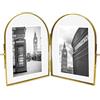 Isaac Jacobs 4x6 Vintage Style, Double-Sided Arched Brass & Glass Metal Floating Picture Frame with Locket Closure (Vertical), Made for Tabletop Display (4x6 Vertical, Antique Gold)