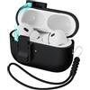 R-fun Custodia per Airpods Pro 2, in silicone liquido, con meccanismo automatico pop-up, resistente agli urti, morbida, con cinturino e kit di pulizia, illuminazione LED frontale, A-nero