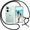 ISOI Cover con Cordino per OnePlus Nord 3 5G, Custodia Trasparente con Collana Tracolla Laccio Collo Ultra Sottile Morbido TPU Silicone Antiurto AntiGraffio Antiscivolo Case, Nero
