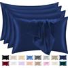 lazzaro home feel the difference Lazzaro - Confezione da 4 federe in raso e seta, ipoallergeniche, per capelli e pelle, con chiusura a busta, ultramorbide, misura standard, colore blu navy (50 x 75 cm)