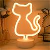 JEMESI Insegne al neon a forma di gatto, luce notturna per camera da letto, alimentata a batteria/USB con base, decorazione da tavolo a LED per camera da letto, matrimonio, compleanno, bar, feste, regali per