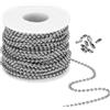 PATIKIL 2.4mm x 56Ft 304 Inossidabile Acciaio Palla Catena 1 Set Palla Catena Perlina con 100pz Connettore Abbinato Chiusura per Collana Appendere Etichetta Anelli Fai da Te Artigianato