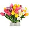 sigaer 30 Pezzi di Tulipani in Lattice Artificiale, Tulipano Realistico con Foglie Verdi, Decorazioni di Fiori Finti di Colori Misti per Bouquet da Sposa, Casa, Hotel, Festa, Ufficio