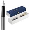 Waterman Impression Penna Stilografica | Pennino Medio con Ricarica di Inchiostro Blu | Acciaio Inossidabile con Rifiniture Placcate in Oro | Confezione Regalo
