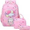 Kimwadalh Zaino Bambina Gatto 3D Ricamati Zaini Scuola Elementare Zaino Bambina Ragazza Zaini Bambina Set di 3 Zaini Scuola, Zaino Gatto Bambino + Bolsa de almuerzo + Astuccio