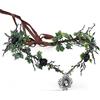 MOSTORY Cerchietto per capelli nero con fata floreale con cristalli, corona da elfo e foglie del bosco, diadema da donna, per Halloween, cosplay, feste di compleanno, festival rinascimentali