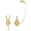 Swarovski Orecchini pendenti con ear cuff Idyllia, Taglio misto, Cuore con chiave, Rosa, Placcato color oro
