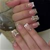 TESGADGETS 24 pezzi di unghie finte quadrate corte con strass dorati, punta francese, con design a 3D diamante e fiocco dorato per copertura totale per donne e ragazze