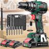 CEEIGOO Trapano Avvitatore Batteria Brushless 21V, CEEIGOO Avvitatore a Batteria con 2 Batterie da 2.0Ah, 42N.m di Coppia, 2 Velocità, 18+1 Coppia, 14 Accessori, Luce a LED, Per il fai da te
