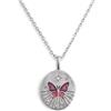 SINGULARU - Collana Medallion Butterfly Pink. Ottone con Placcatura Rodio. Catena con Pendente a Motivo Farfalla. Lunghezza 45 cm. Gioielli da Donna